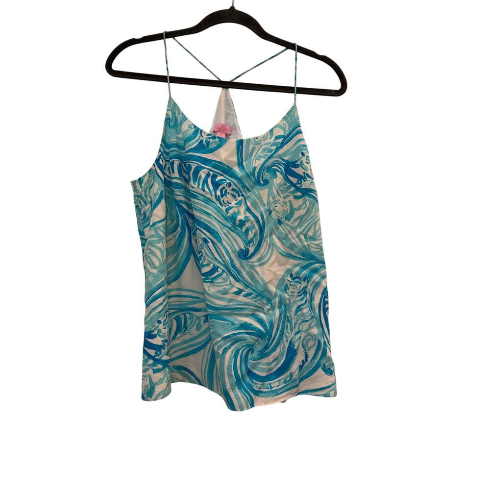 Lilly Pulitzer Belle Silk Camisole Racerback Blue White  Size Medium